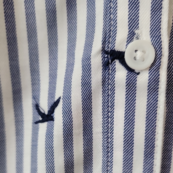Striped Button-Up Shirt with Bird Embroidery - Picture 6 of 10